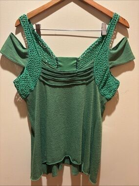 Free People Green Cold-Shoulder Knit Tank with Crochet Straps